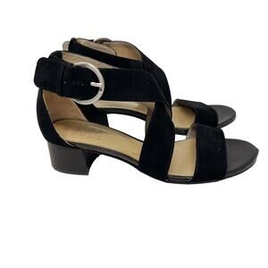Naturalizer Womens 6.5 Black Faux Suede Alexa Strappy Sandal Chunky Block Heel